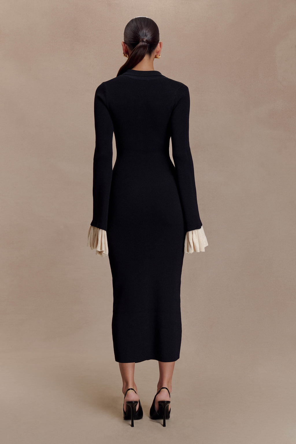 Ruffle Knit Midi Dress - Black
