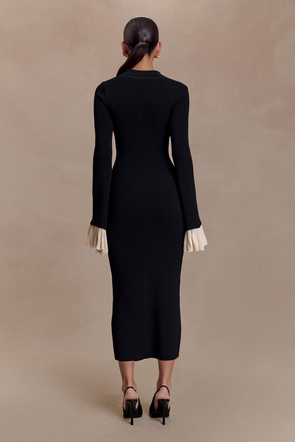 Ruffle Knit Midi Dress - Black