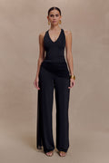Slinky Gathered Wide Leg Pants - Black