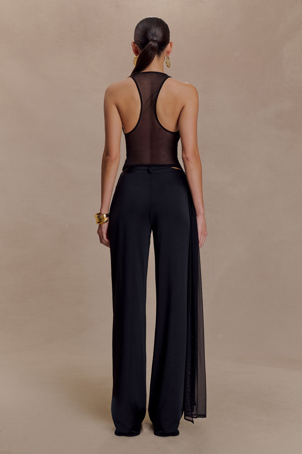 Slinky Gathered Wide Leg Pants - Black