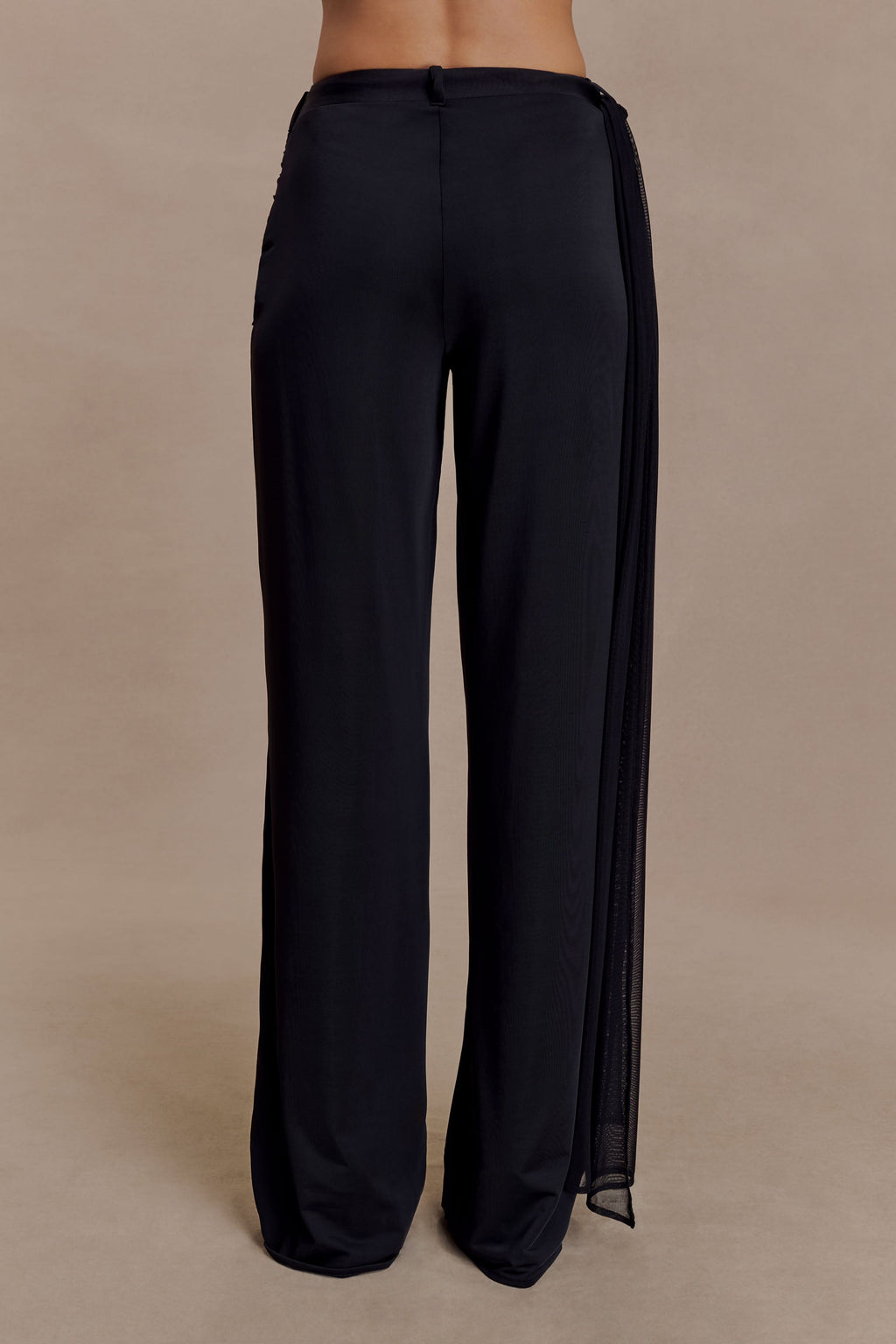Slinky Gathered Wide Leg Pants - Black