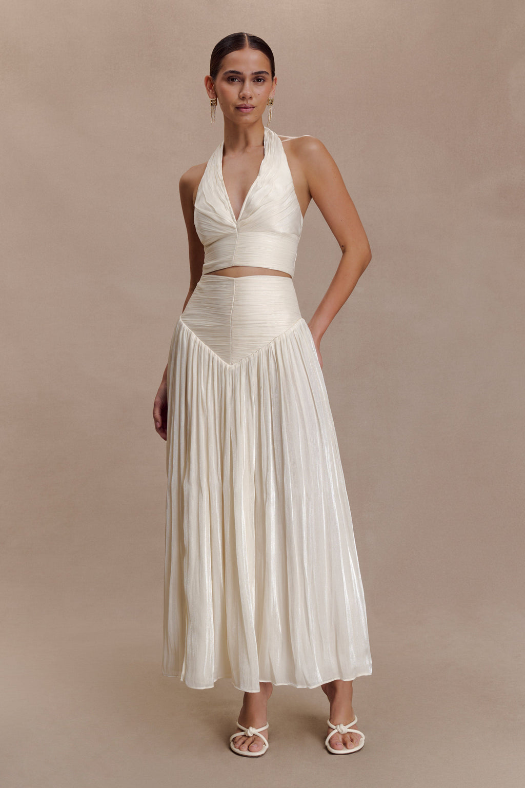 Gathered V Neck Top - Opal White