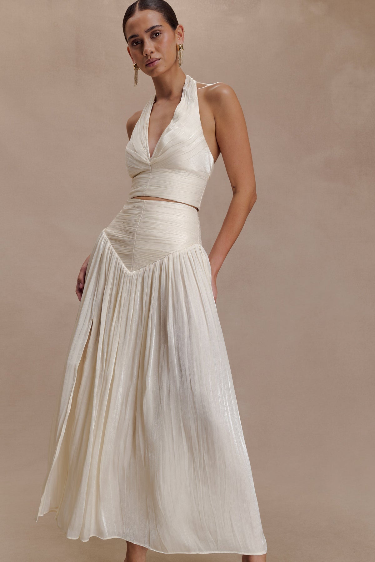 Gathered Midi Skirt - Opal White