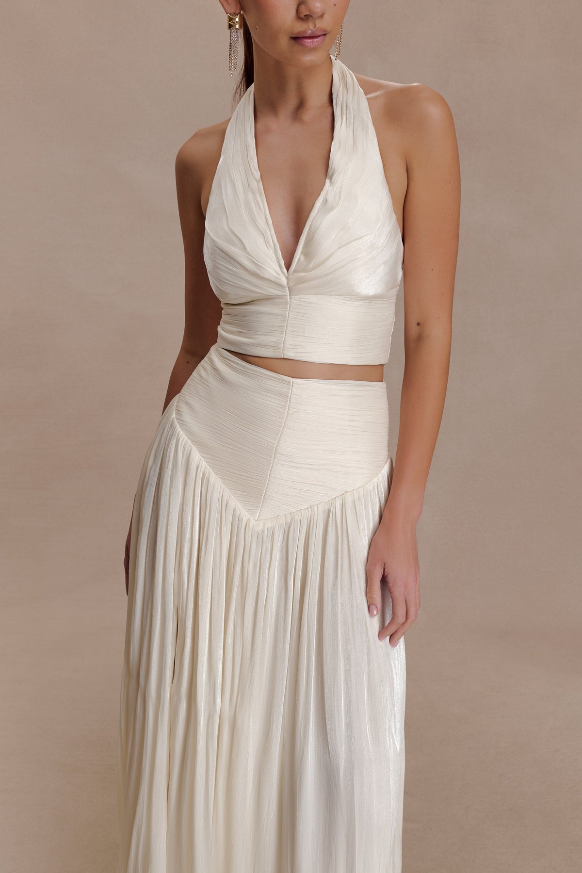 Gathered V Neck Top - Opal White
