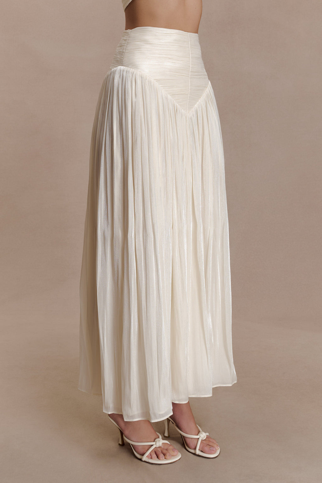 Gathered Midi Skirt - Opal White