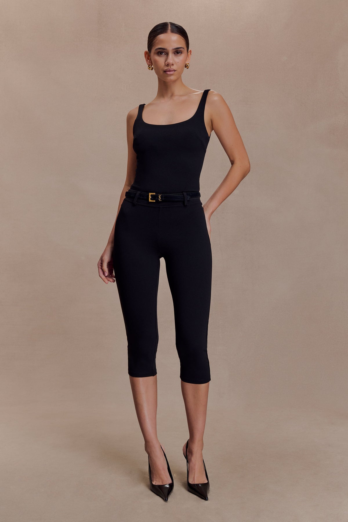 Stretch Crepe Capri Pants - Black