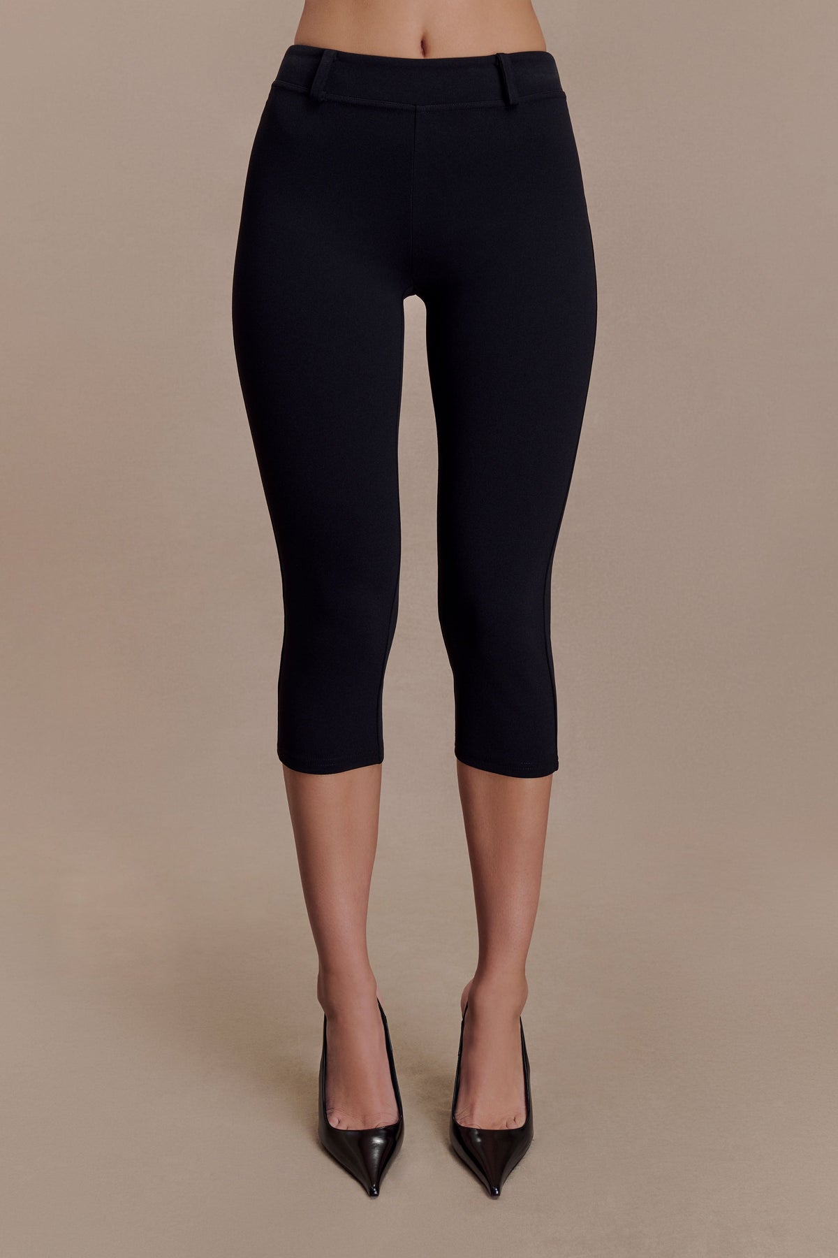Stretch Crepe Capri Pants - Black