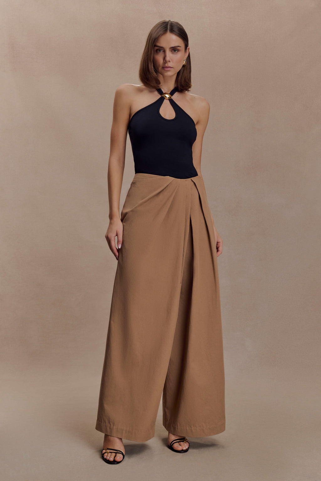 Draped Wide Leg Pants - Mocha