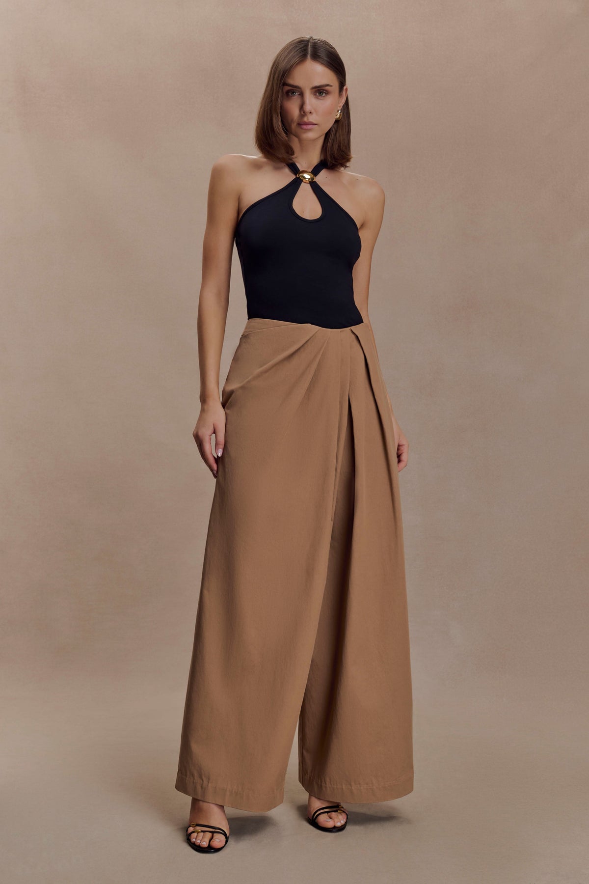 Draped Wide Leg Pants - Mocha