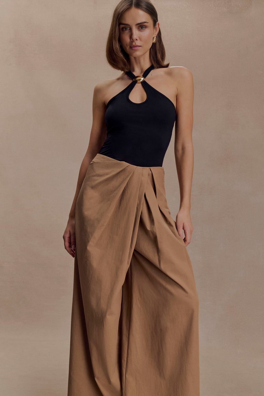 Draped Wide Leg Pants - Mocha