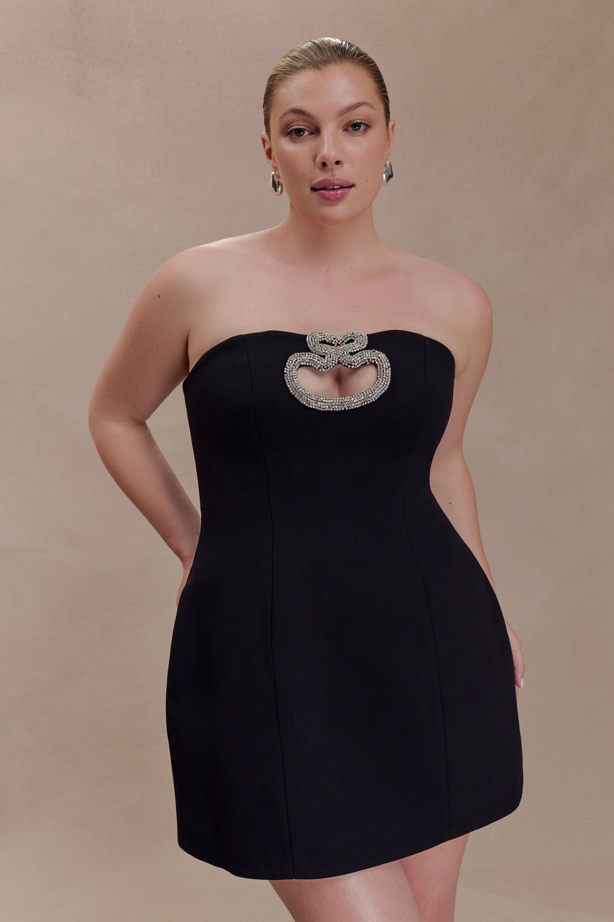 Embellished Strapless Mini Dress - Black