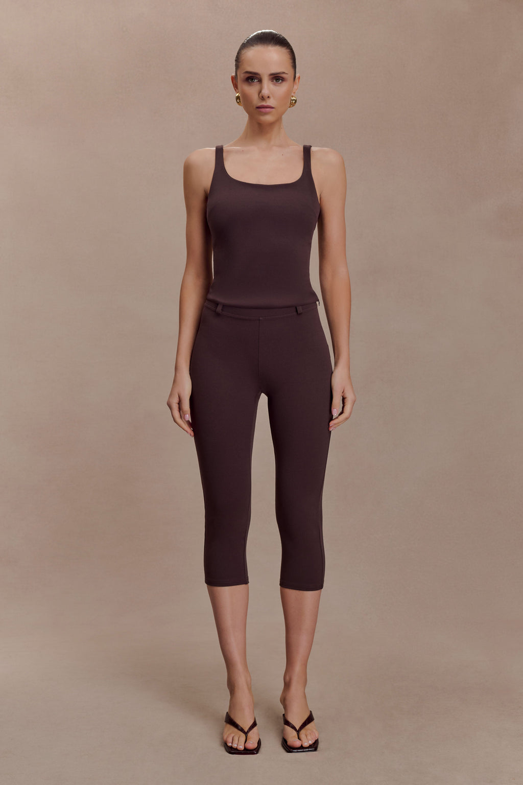 Stretch Crepe Capri Pants - Chocolate