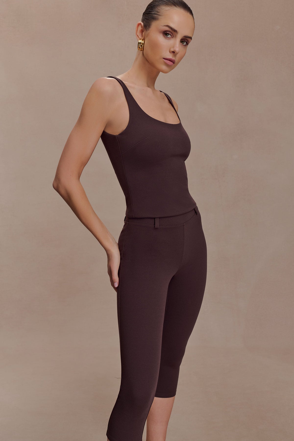 Stretch Crepe Capri Pants - Chocolate