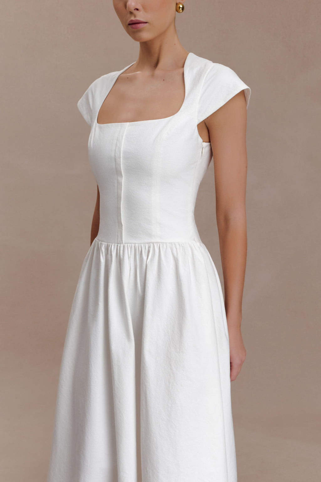 Cotton Fit And Flare Midi Dress - White