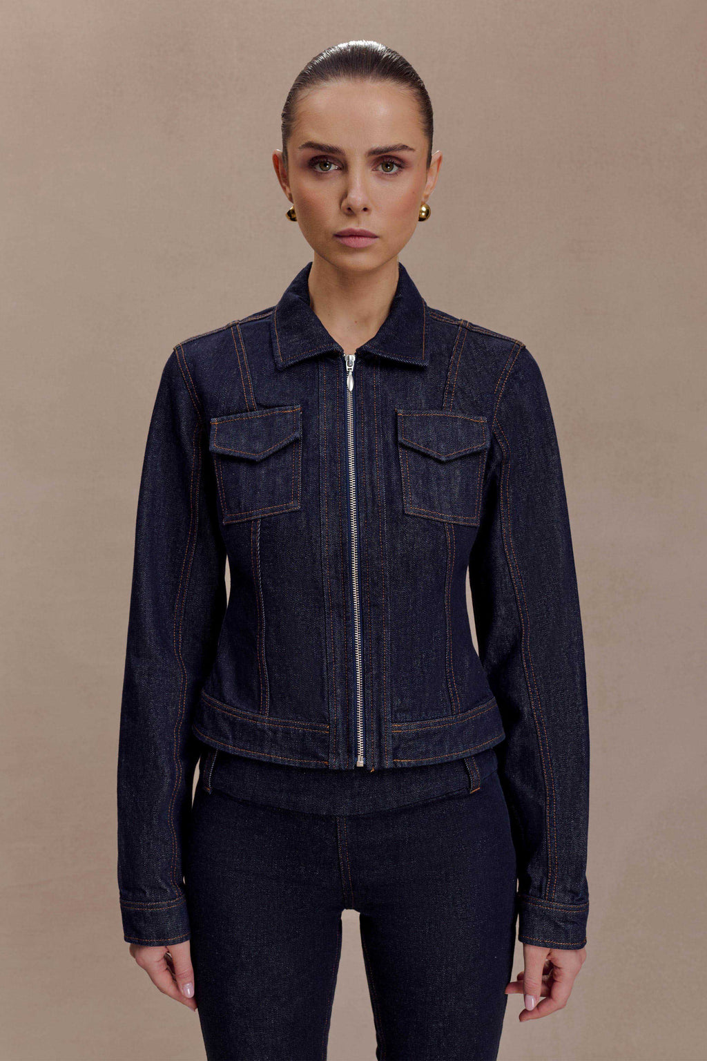 Cinched Jacket Top - Washed Indigo Blue