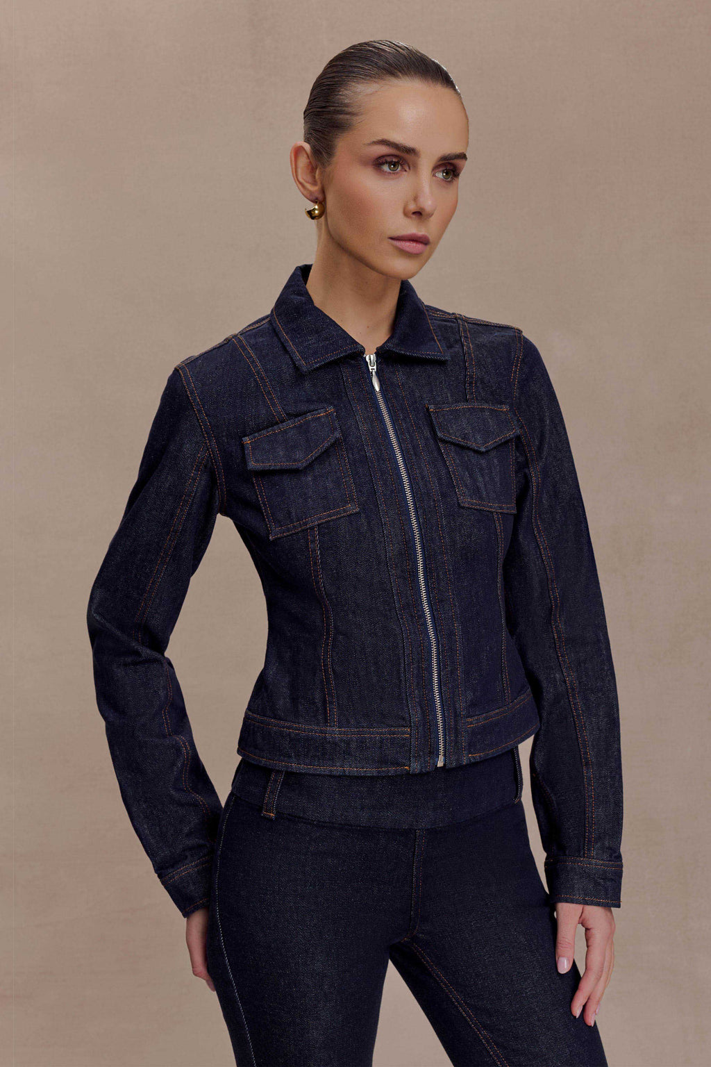 Cinched Jacket Top - Washed Indigo Blue