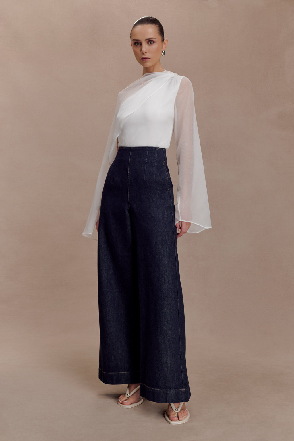 Sheer Asymmetrical Long Sleeve Cape - White