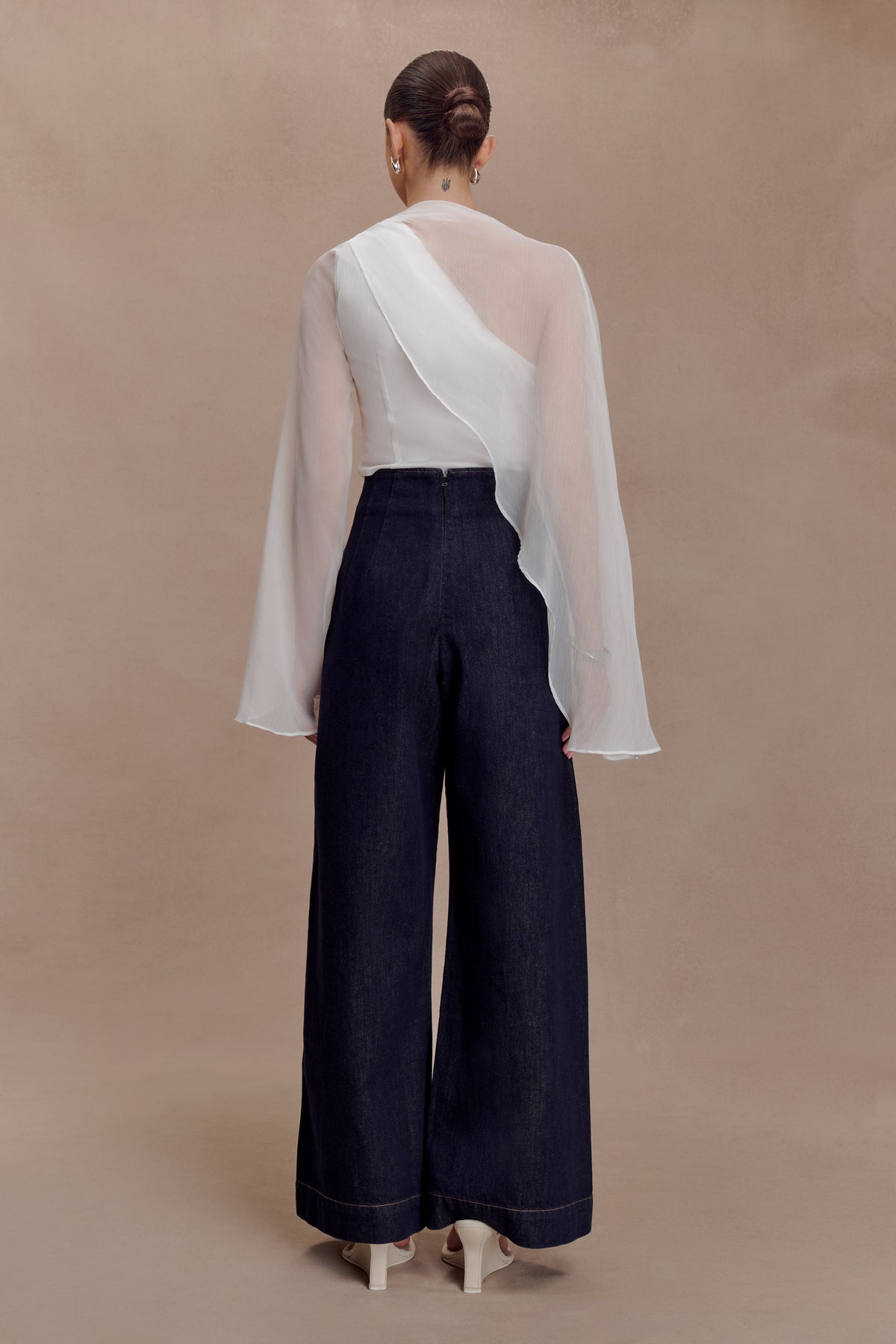 Sheer Asymmetrical Long Sleeve Cape - White
