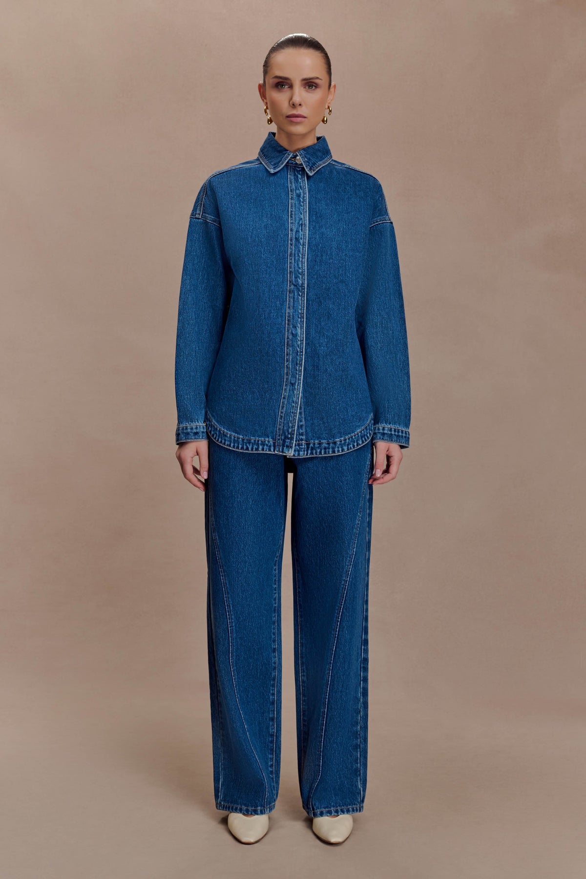 Oversized Denim Shirt - Dark Blue