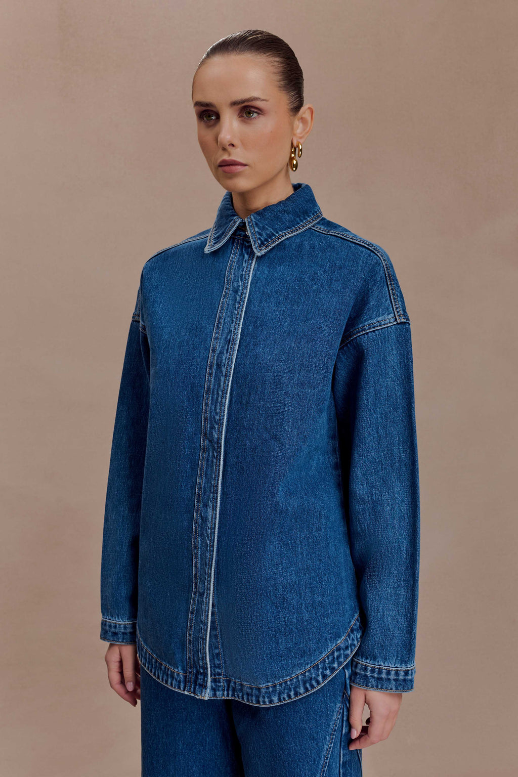 Oversized Denim Shirt - Dark Blue