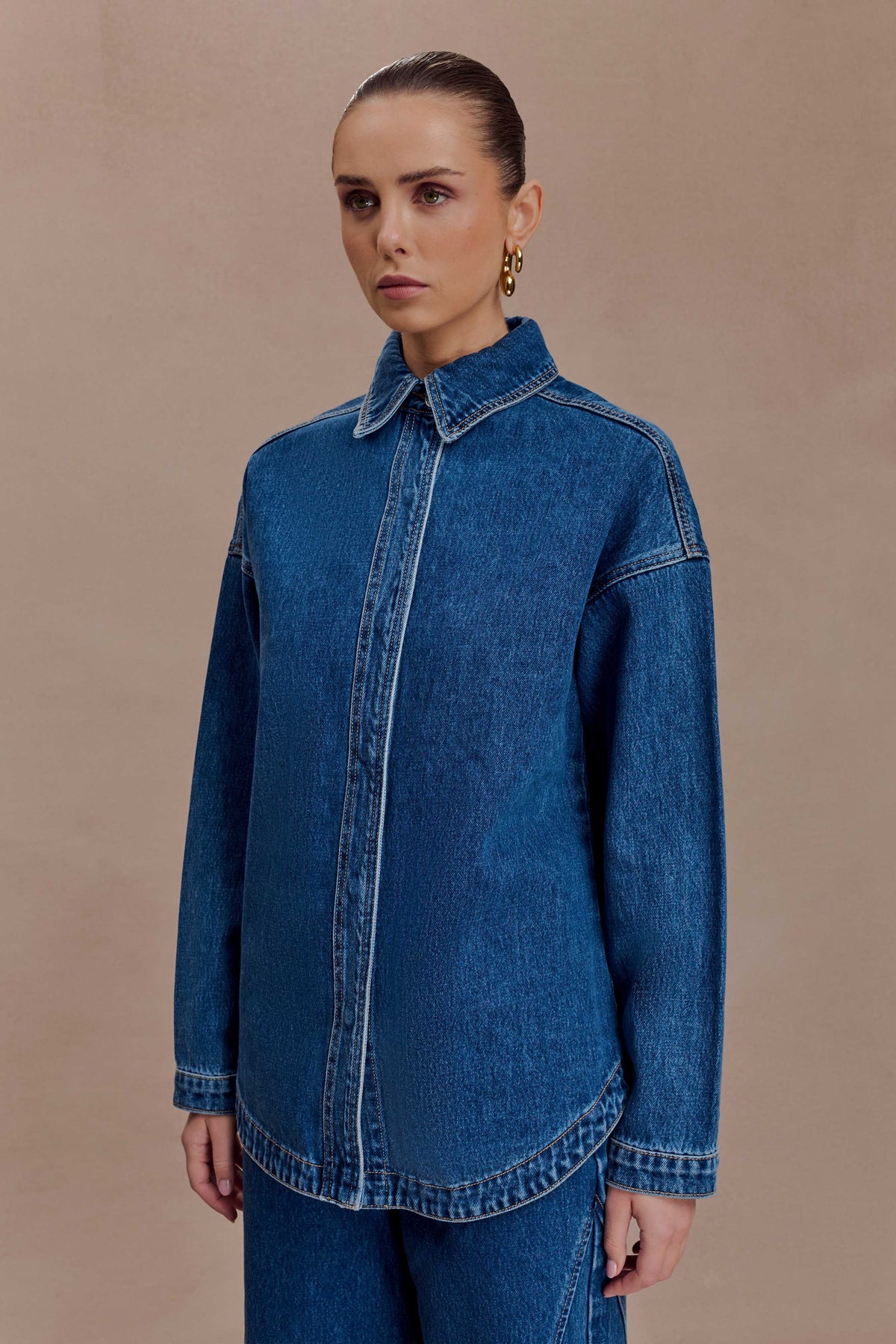 Oversized Denim Shirt - Dark Blue