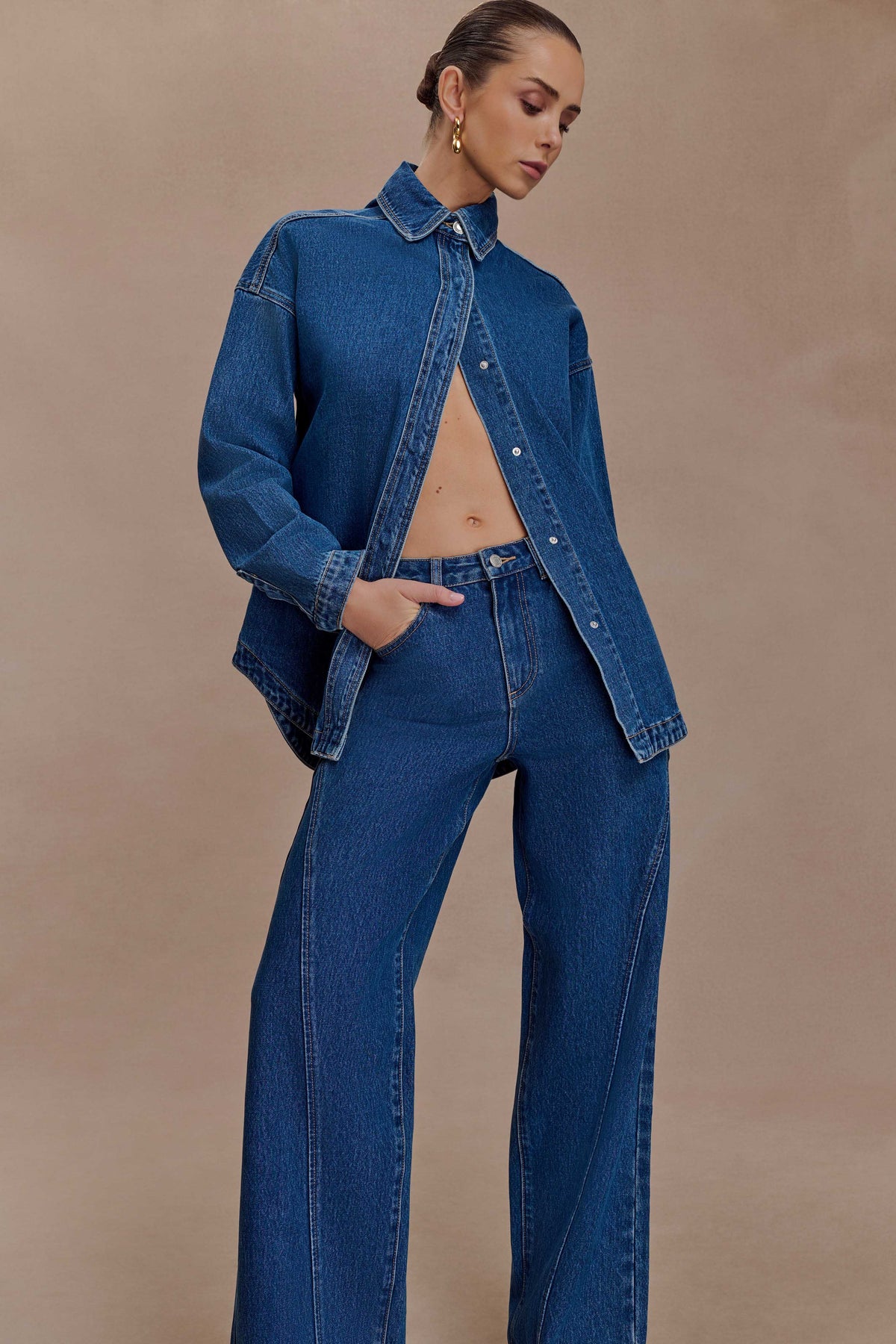 Oversized Denim Shirt - Dark Blue
