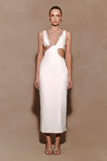 Diamante Trim Cut Out Midi Dress - White