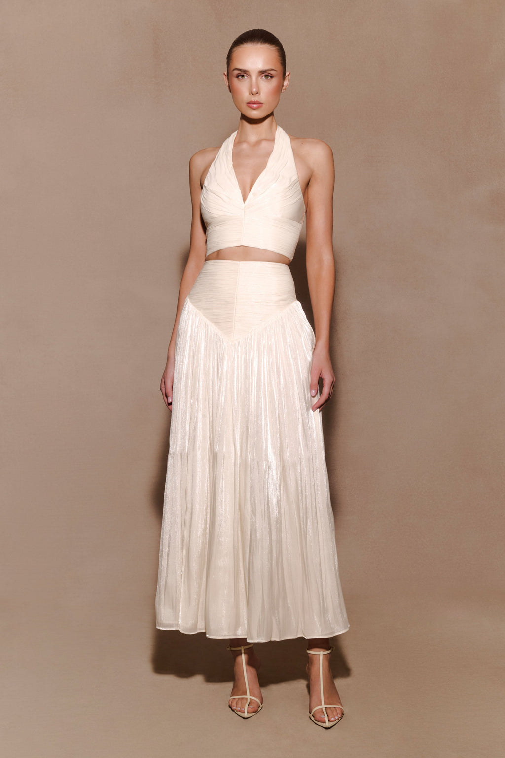 Gathered V Neck Top - Opal White