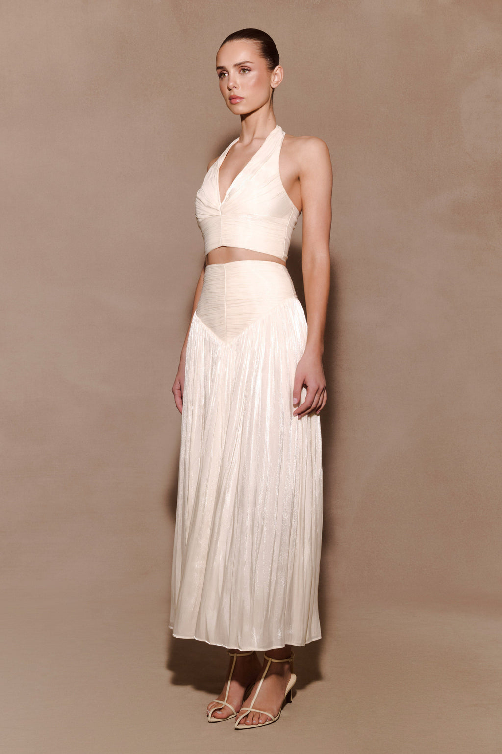 Gathered V Neck Top - Opal White