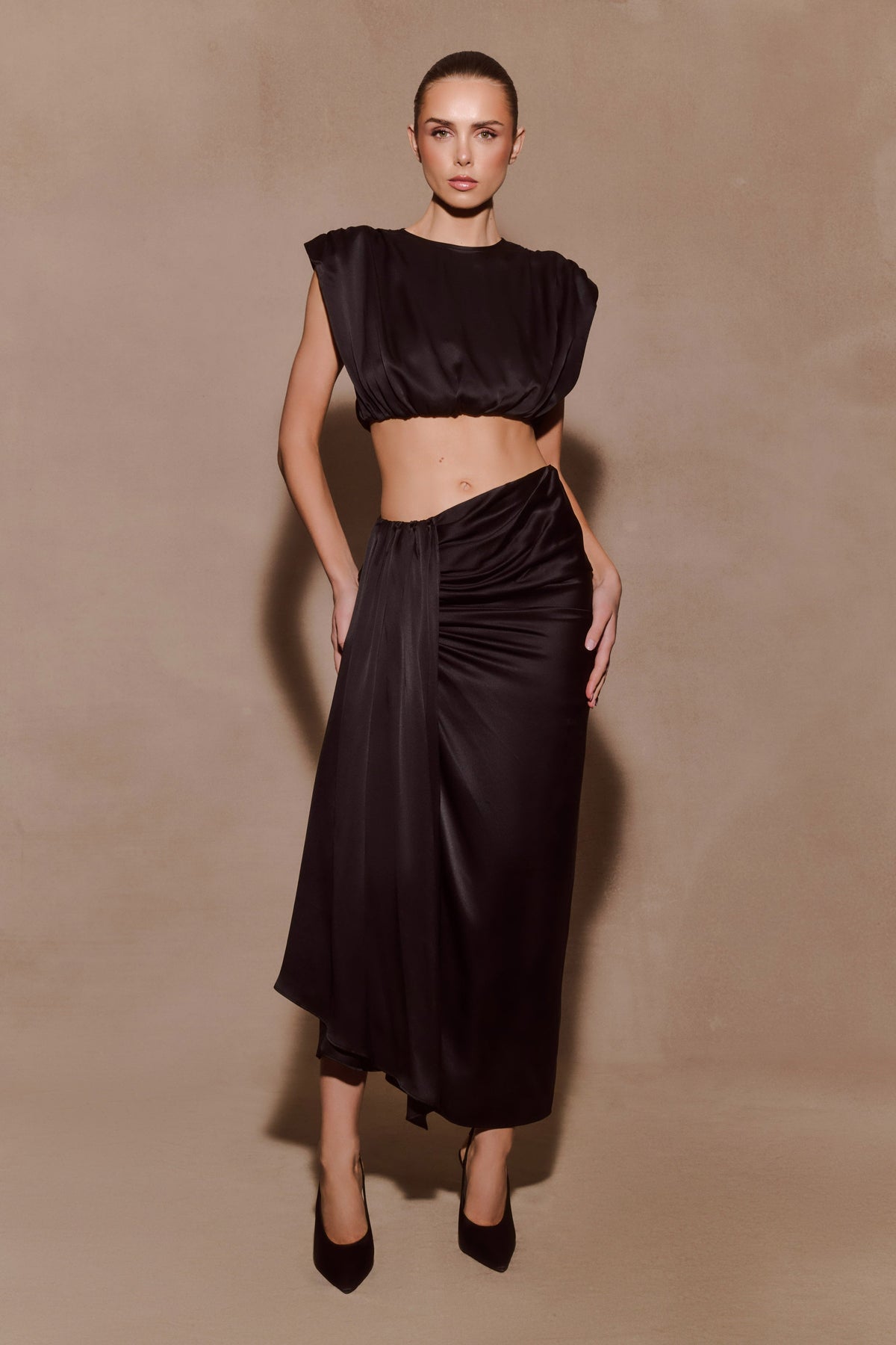 Silk Midi Skirt - Black