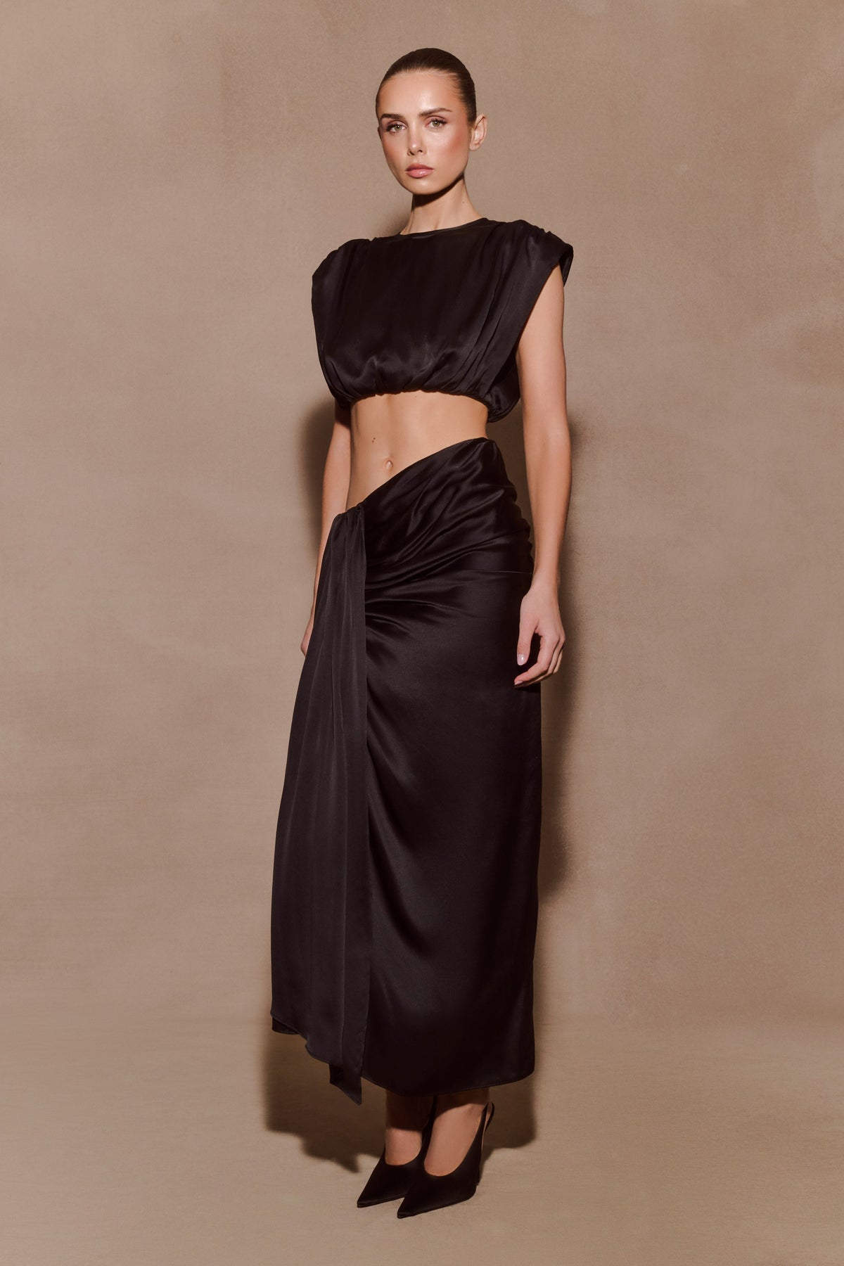 Silk Midi Skirt - Black