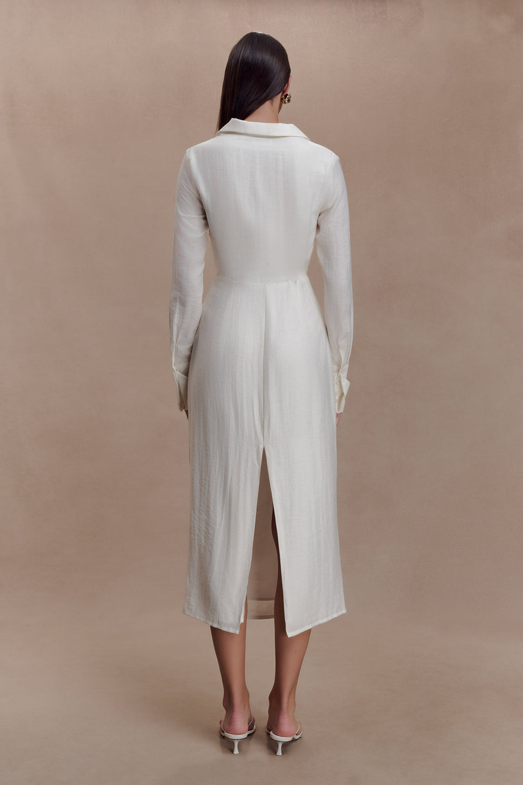 Cut Out Shirt Midi Dress - White