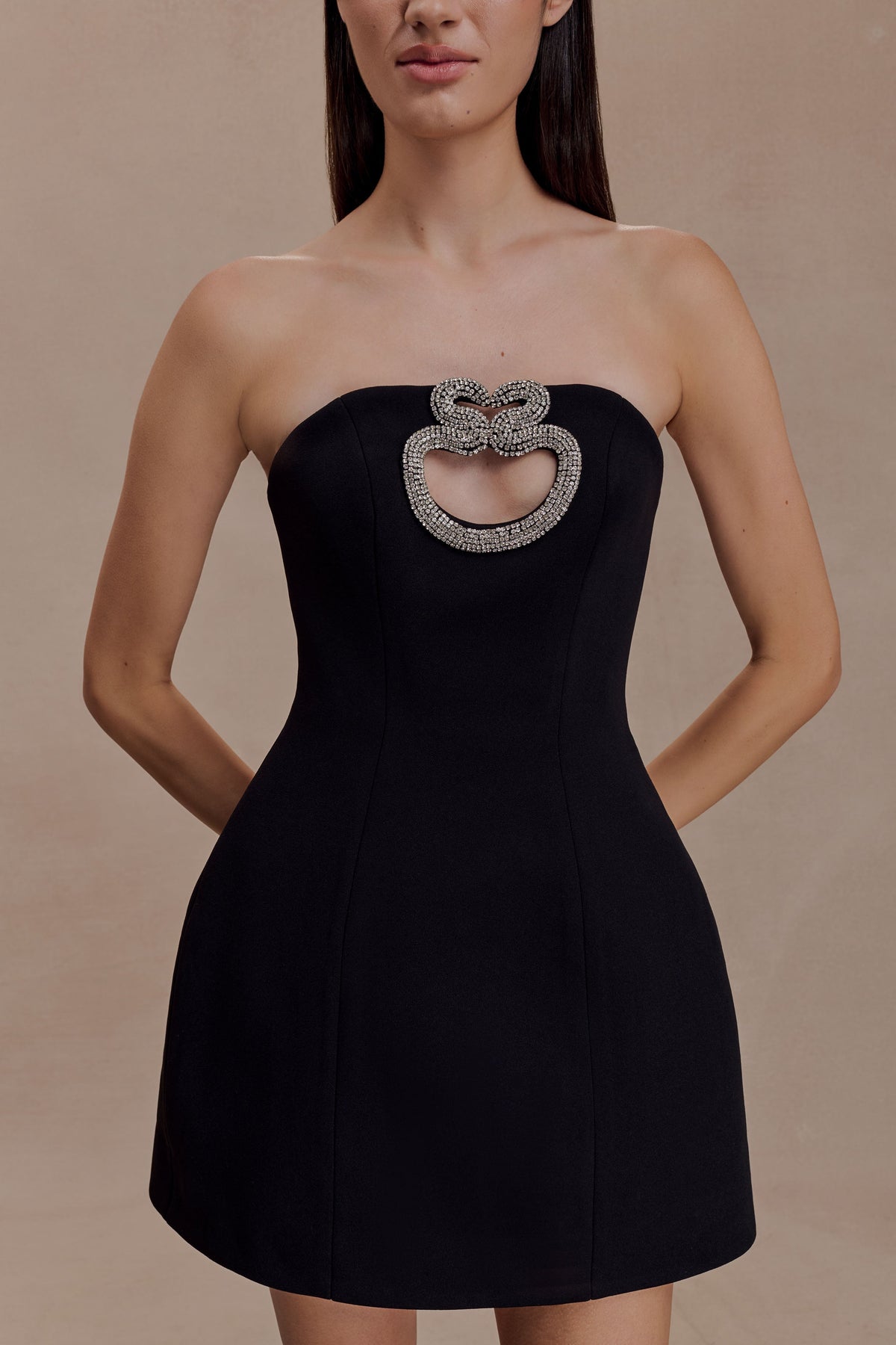 Embellished Strapless Mini Dress - Black