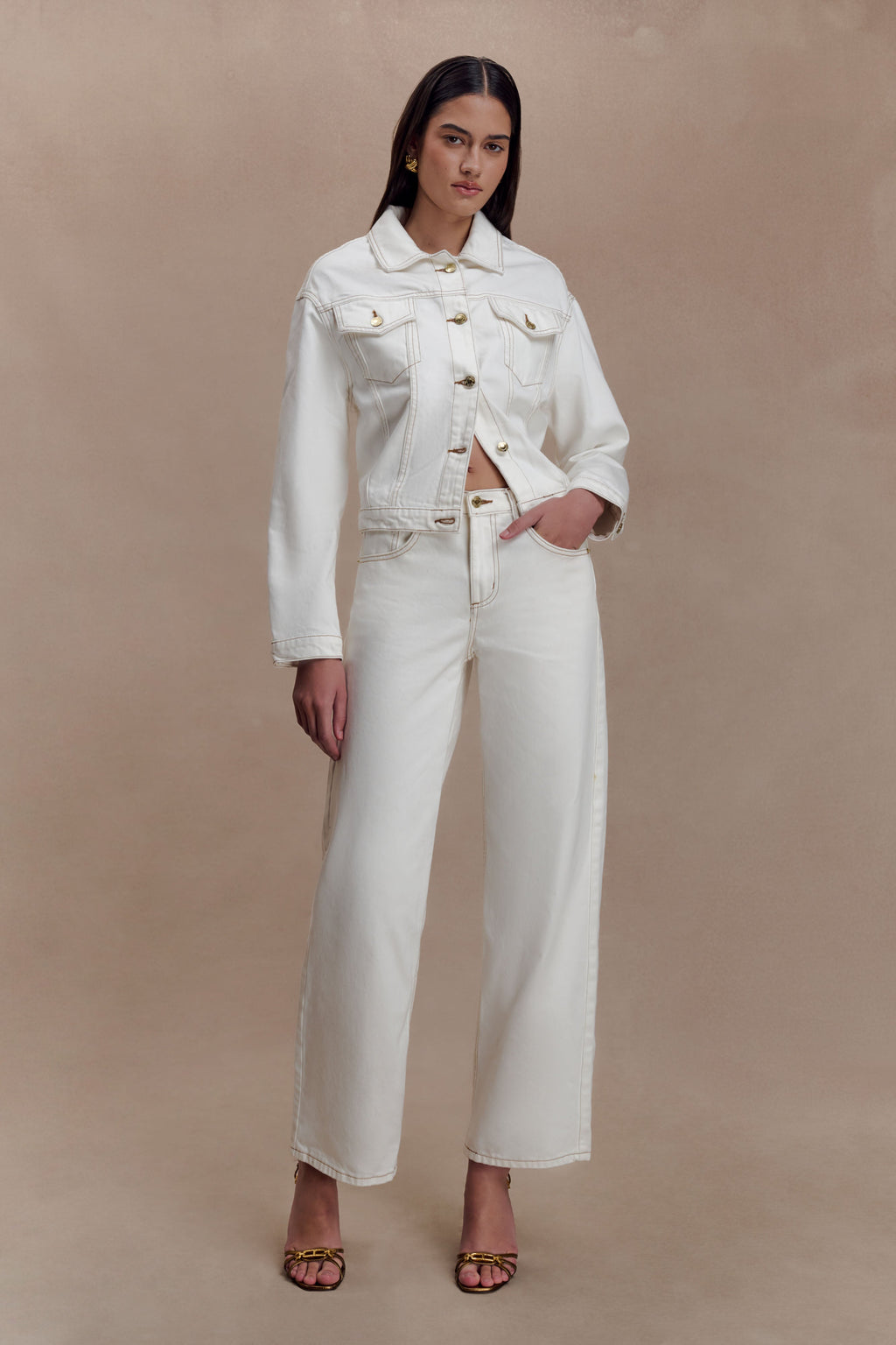 Cinched Denim Jacket - White