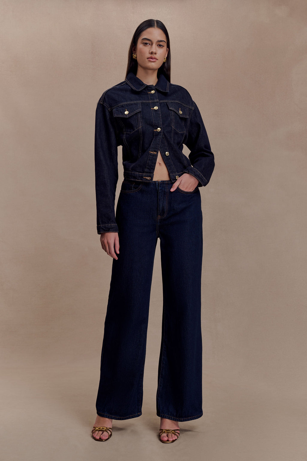 Cinched Denim Jacket - Washed Indigo Blue