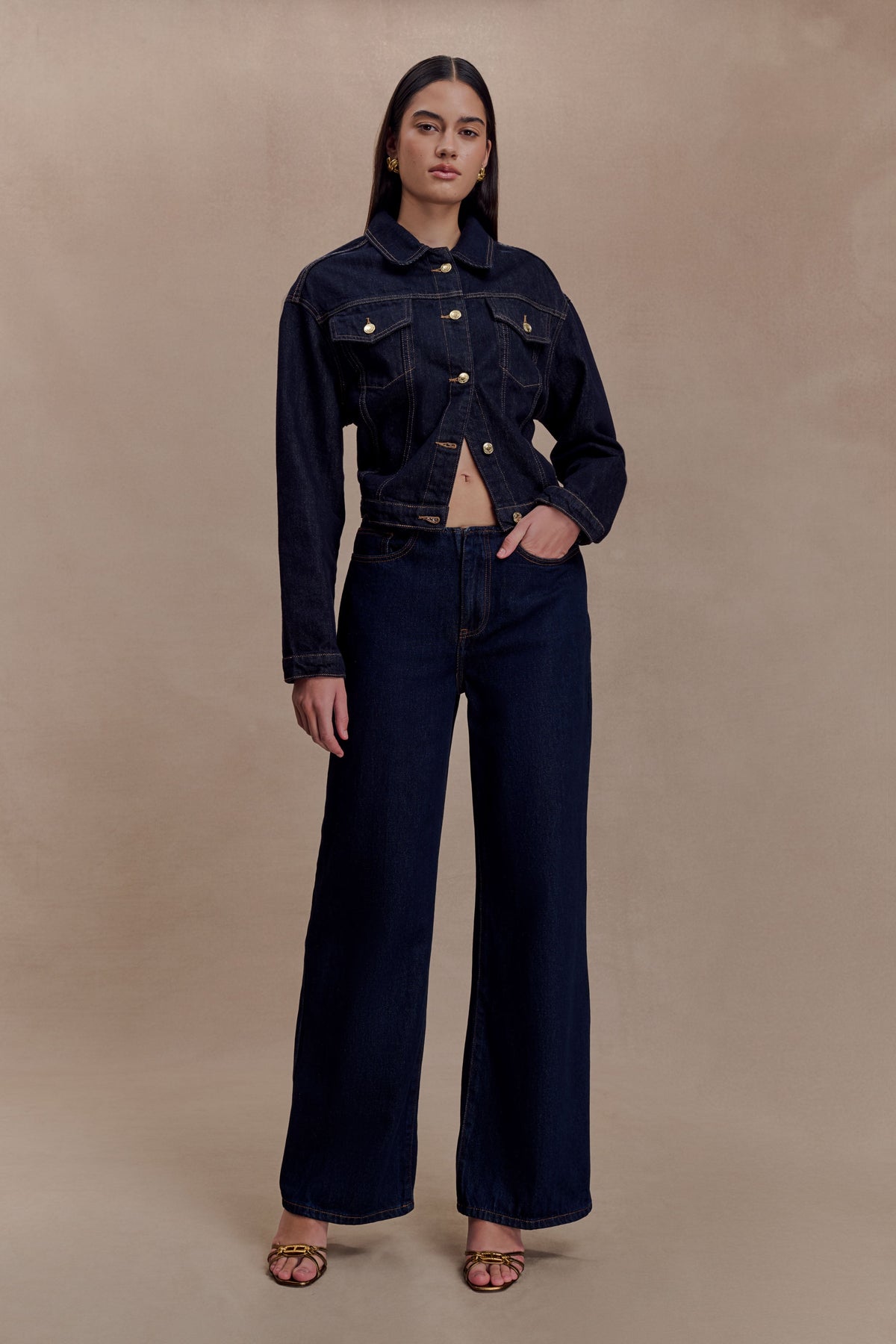 Cinched Denim Jacket - Washed Indigo Blue