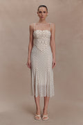 Gathered Mesh Midi Dress - Polka Dot