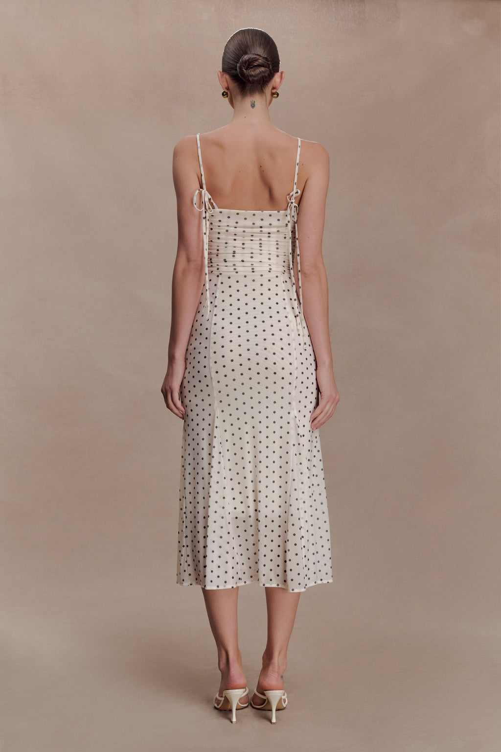 Gathered Mesh Midi Dress - Polka Dot