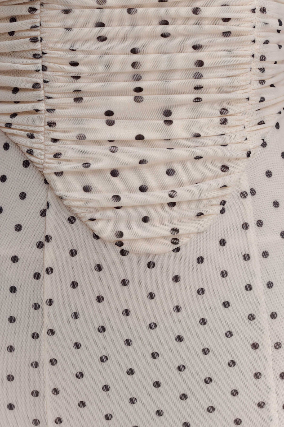 Gathered Mesh Midi Dress - Polka Dot
