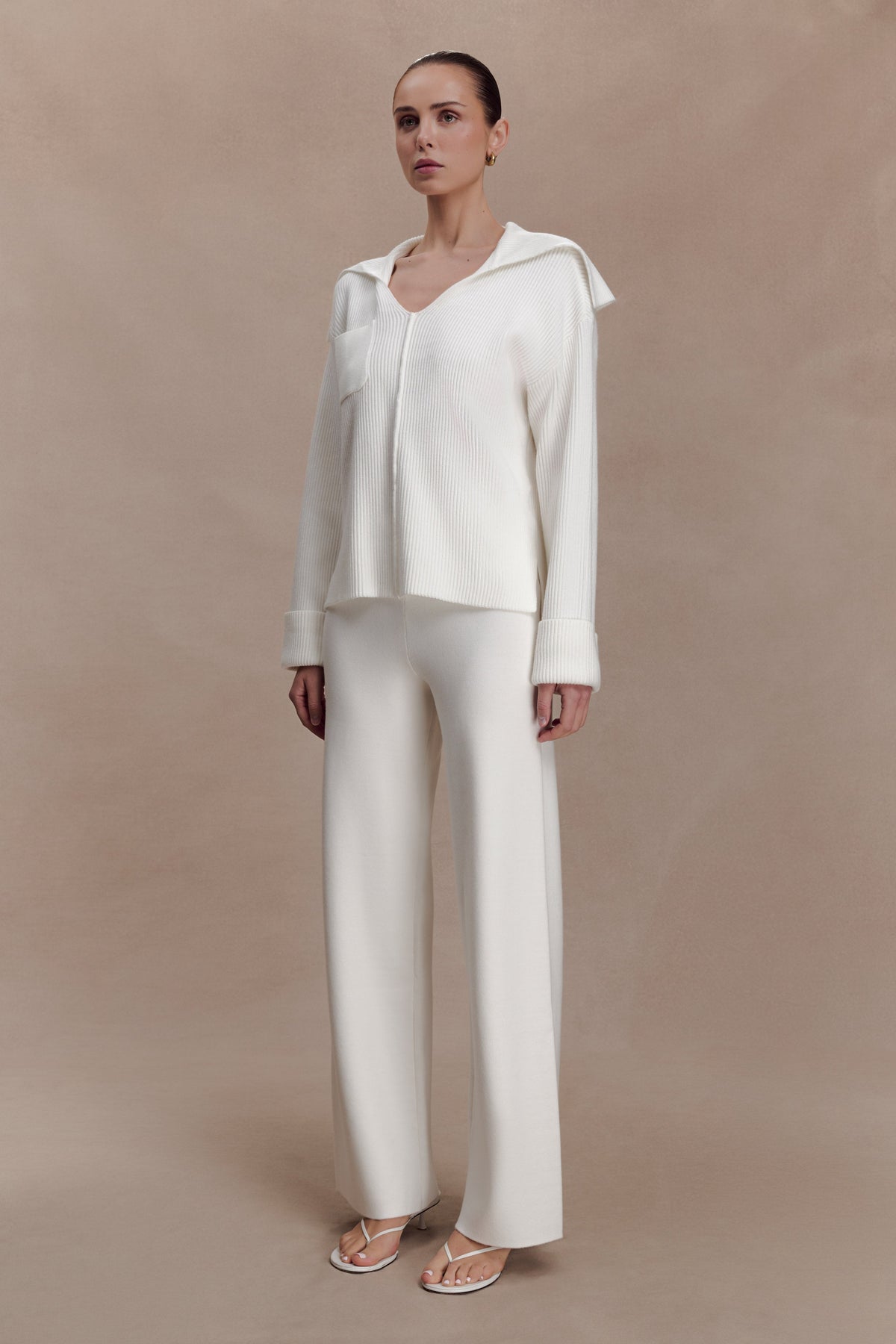 Straight Leg Knit Pants - Off White