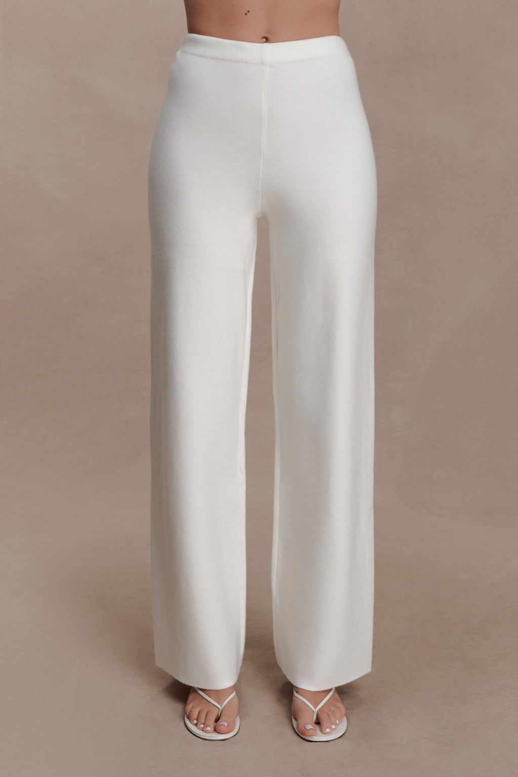 Straight Leg Knit Pants - Off White