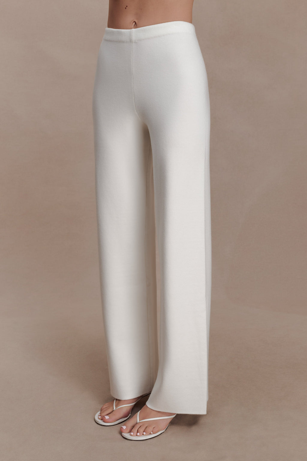 Straight Leg Knit Pants - Off White