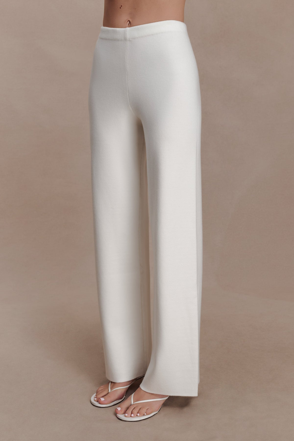 Straight Leg Knit Pants - Off White