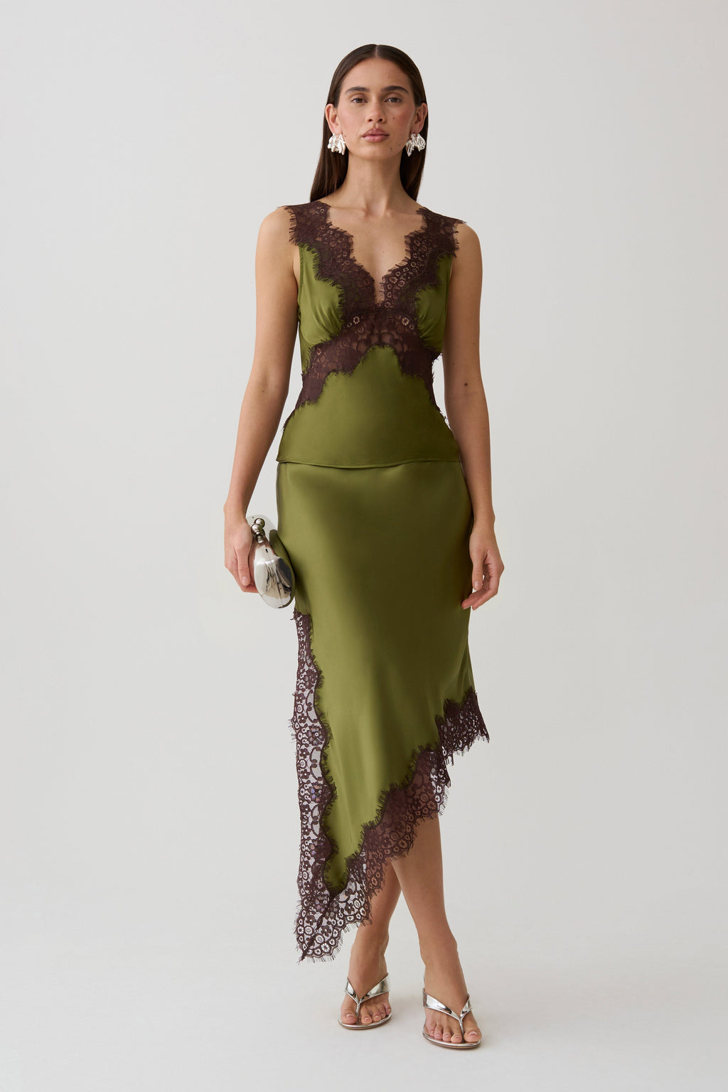 Satin And Lace Camisole - Olive