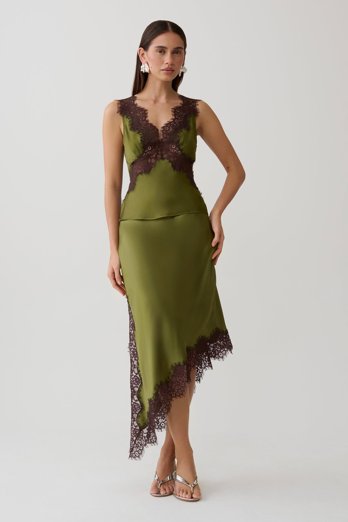 Satin And Lace Camisole - Olive