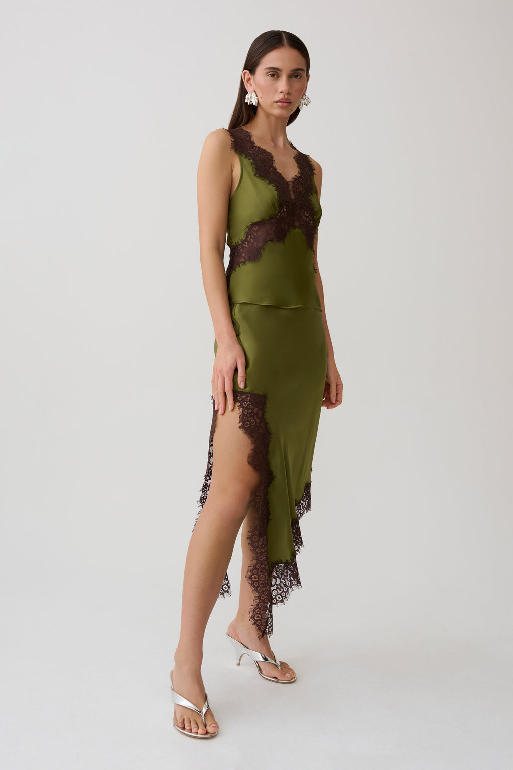 Satin And Lace Camisole - Olive