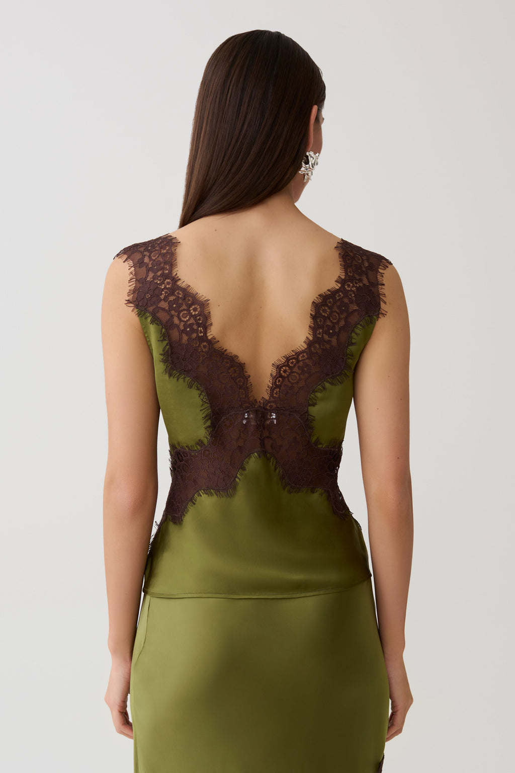 Satin And Lace Camisole - Olive
