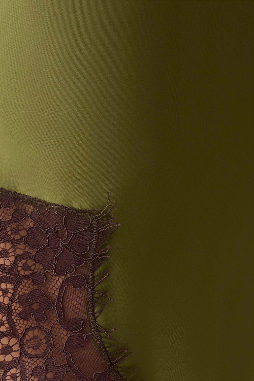 Satin And Lace Midi Skirt - Olive