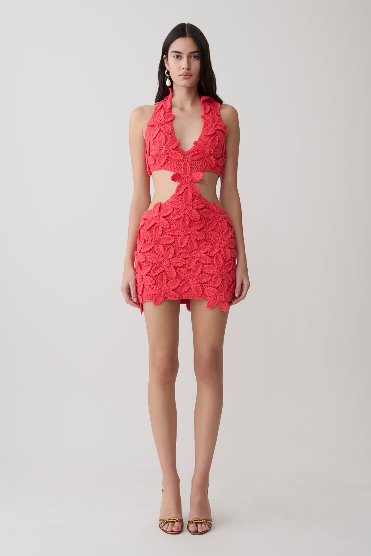 Floral Crochet Mini Dress - Pomegranate