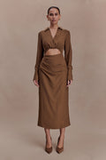 Cut Out Shirt Midi Dress - Dark Chocolate
